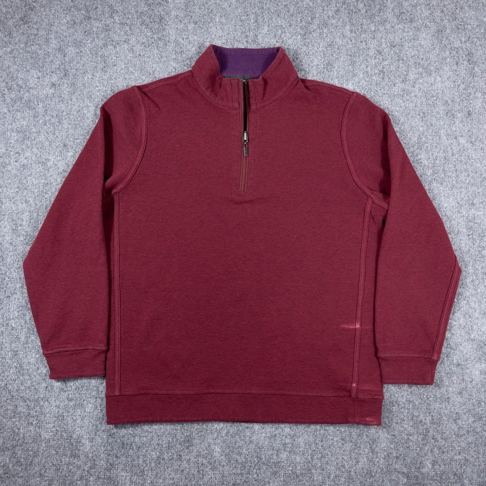 Bugatchi Quarter Zip Pullover Mens XL Burgundy Heather Cotton Blend Reversible